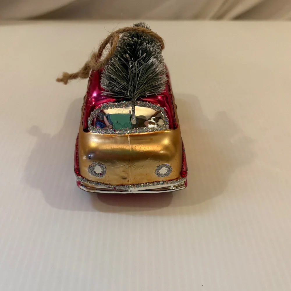 Pottery Barn Mercury Glass Woodie Car w/ Bottle Brush Tree Christmas Ornament